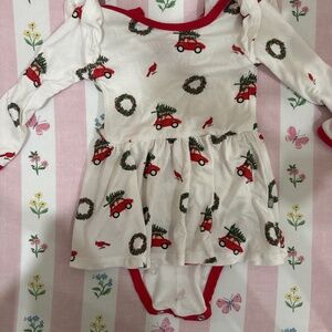 Kite Baby Long Sleeve Twirl Bodysuit Dress  Christmas Romper Truck Wreath Print